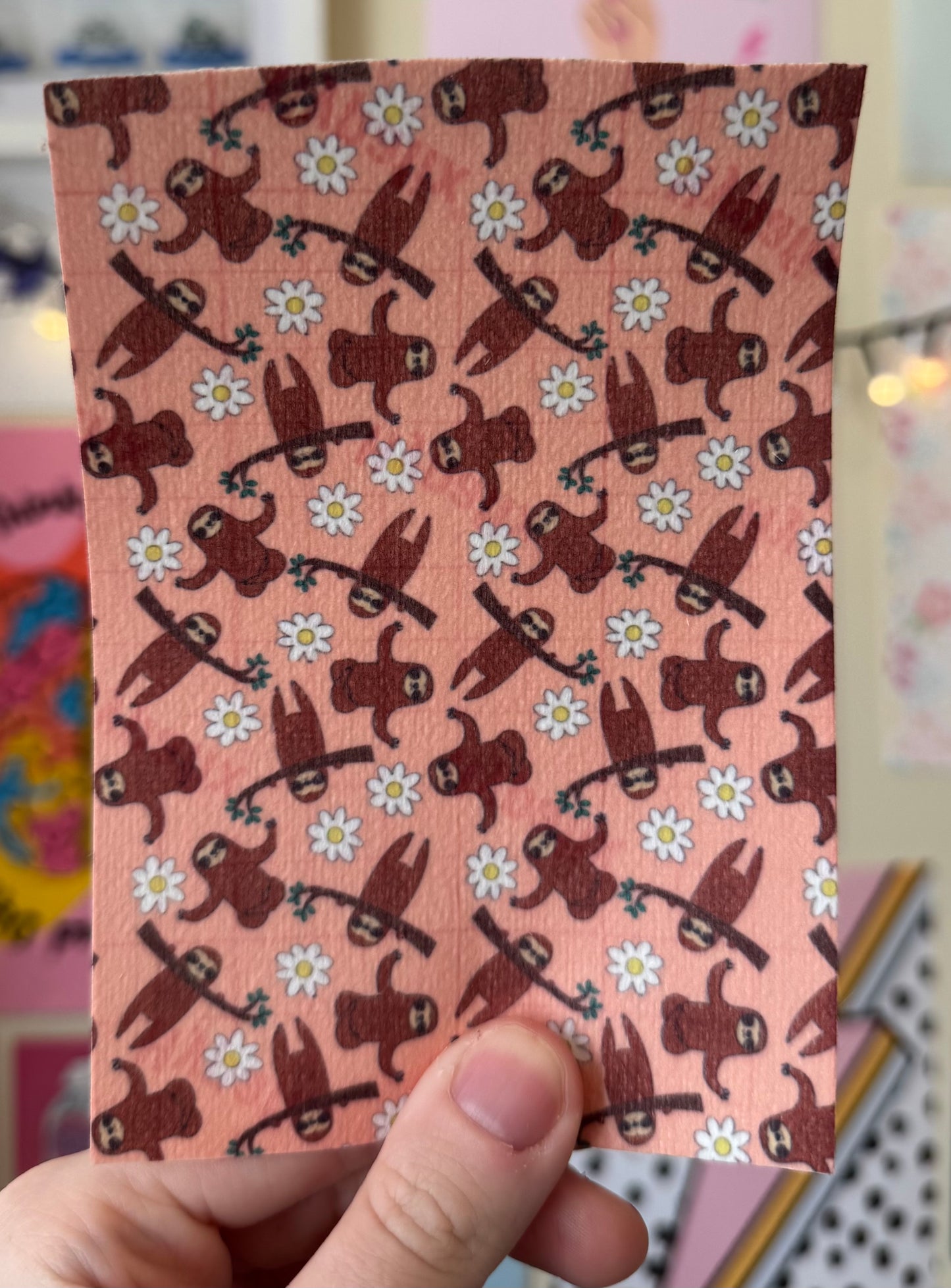 Pink Zen Sloths and daisies Tubie tape