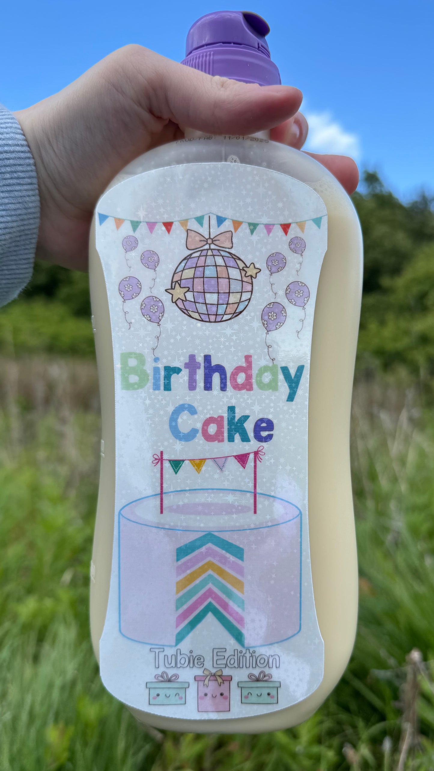 PREORDER WILL BE SENT OUT THE WEEK OF 11/08/25. Birthday cake tubie edition - Foodie al Tubie (feed bottle stickers)