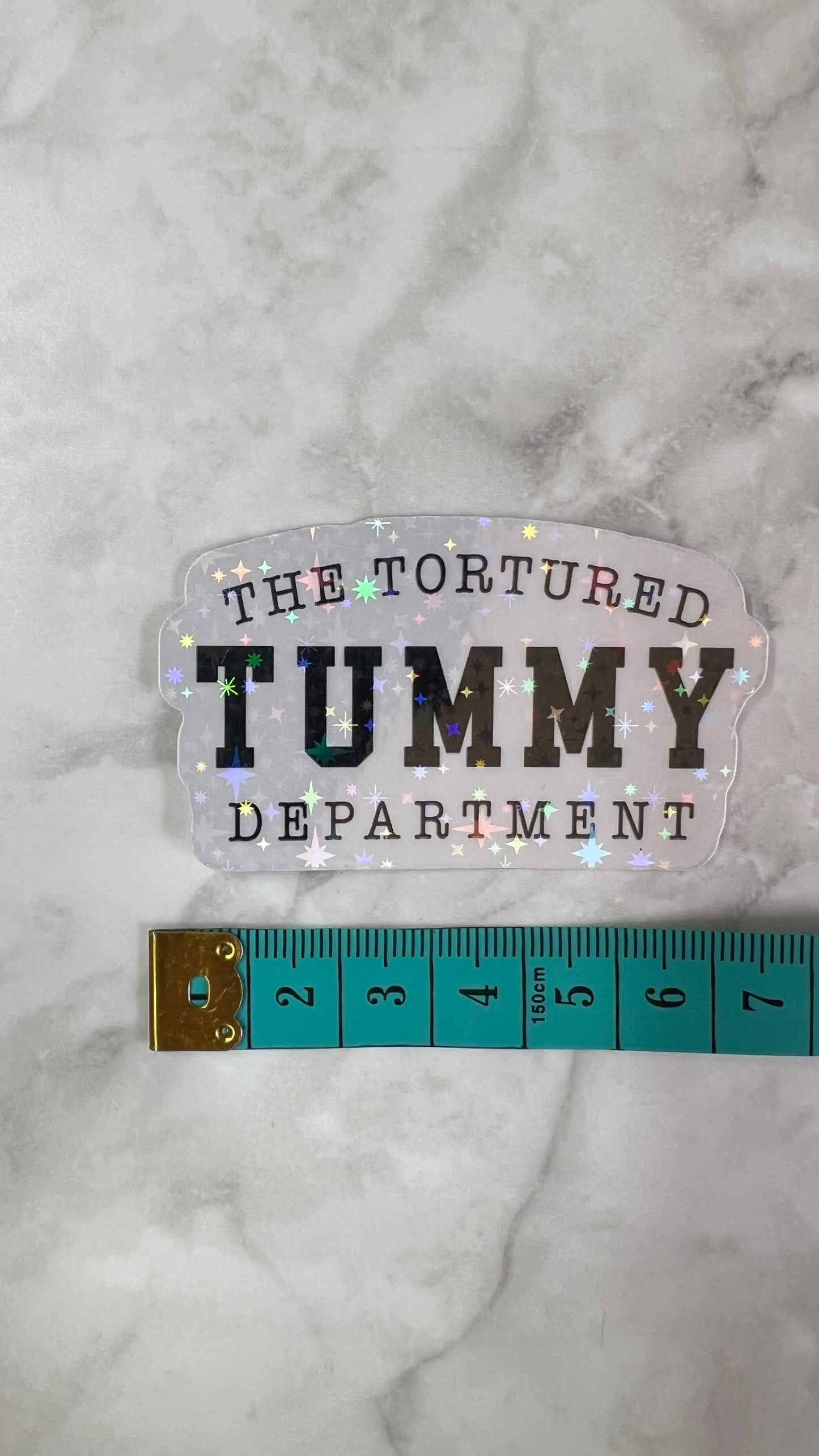 “The tortured tummy department” IBD IBS tummy problems holographic sticker