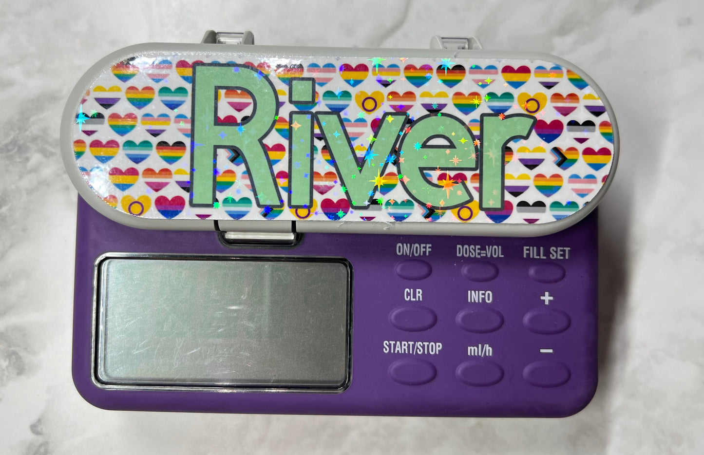 LGBTQIA Pride Hearts personalised Nutricia infinity and infinity 3 pump sticker