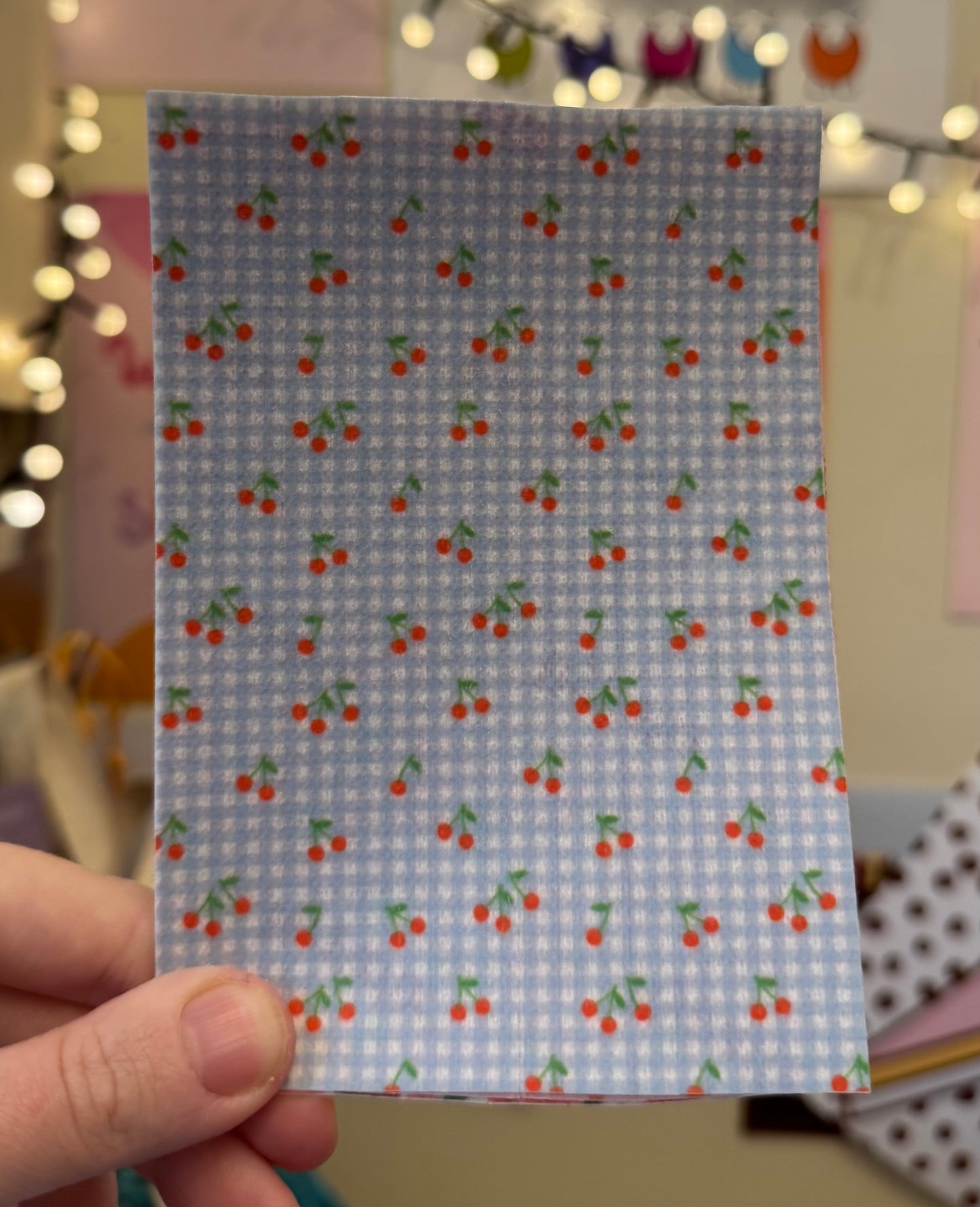 Cherrys on blue gingham Tubie tape