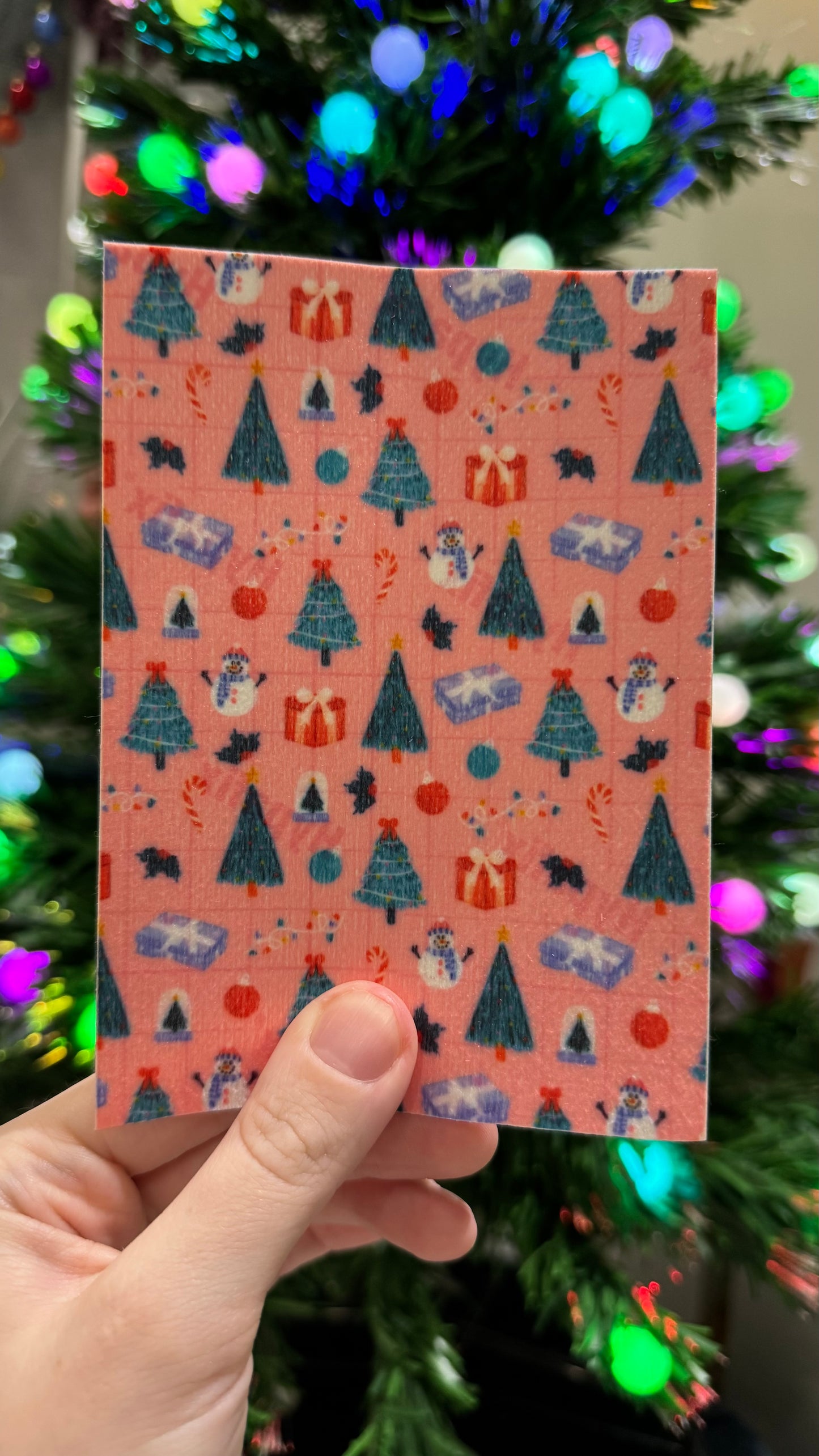 Pink Christmas Day presents, trees, snowmen & snow globe Winter Tubie tape collection