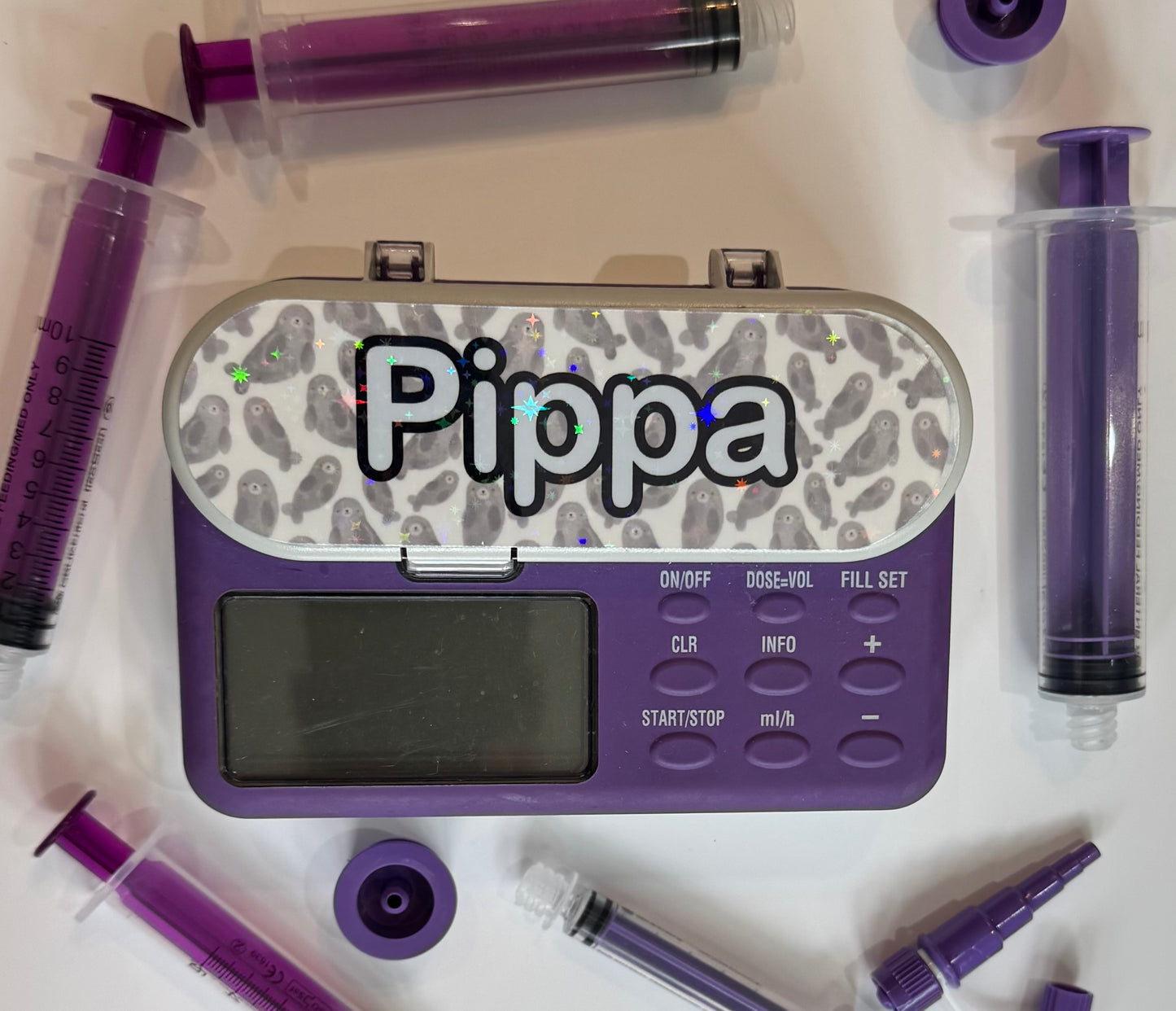 Cute Seals summer personalised Nutricia infinity and infinity 3 pump sticker