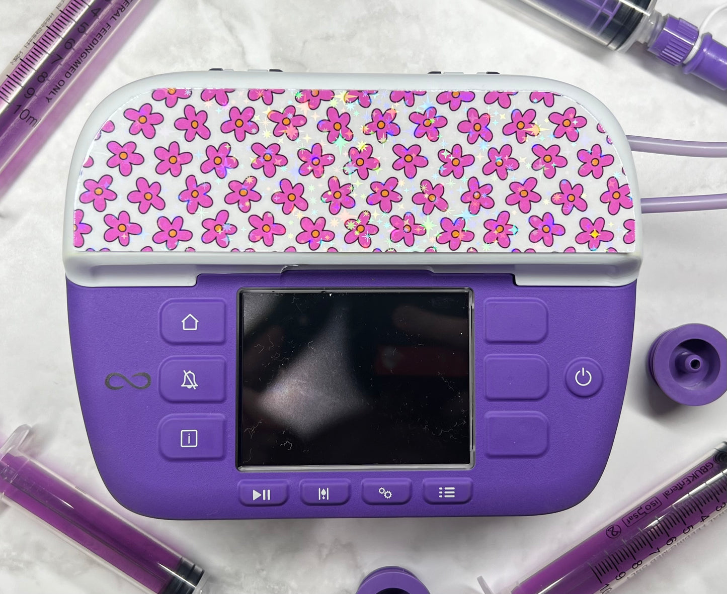 Pink flowers Nutricia pump sticker