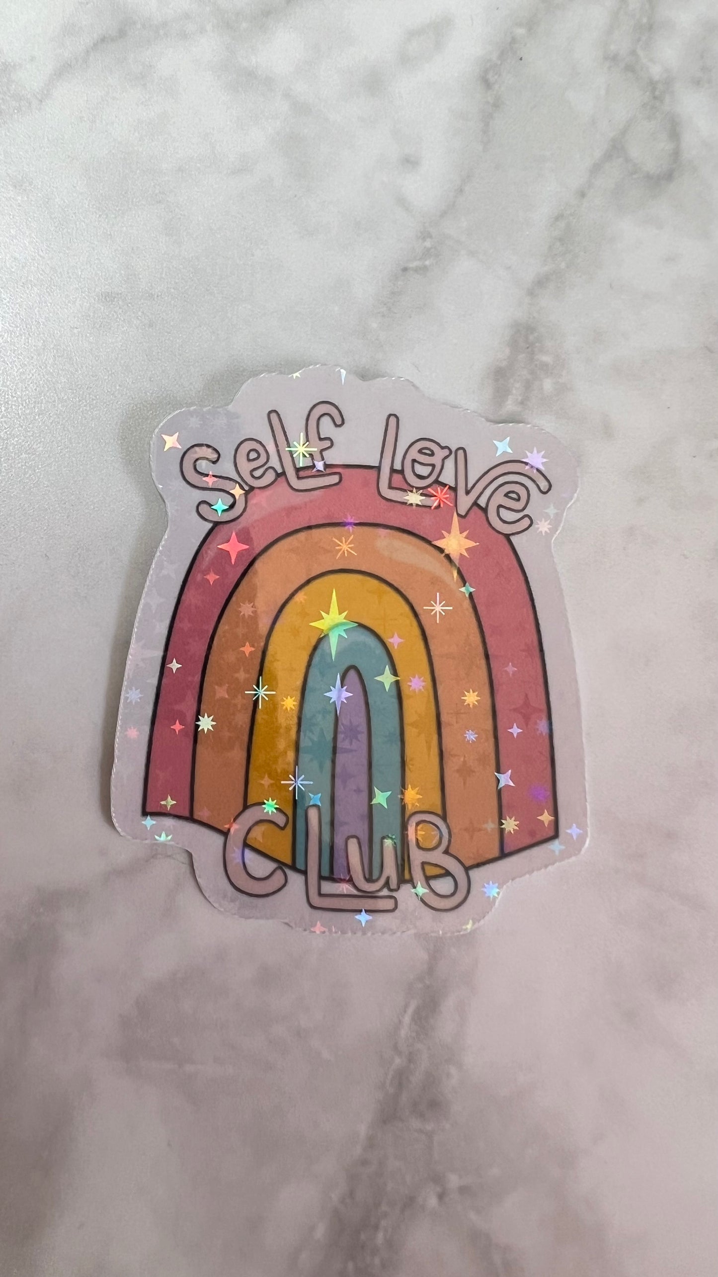 “Self love club” rainbow holographic sticker
