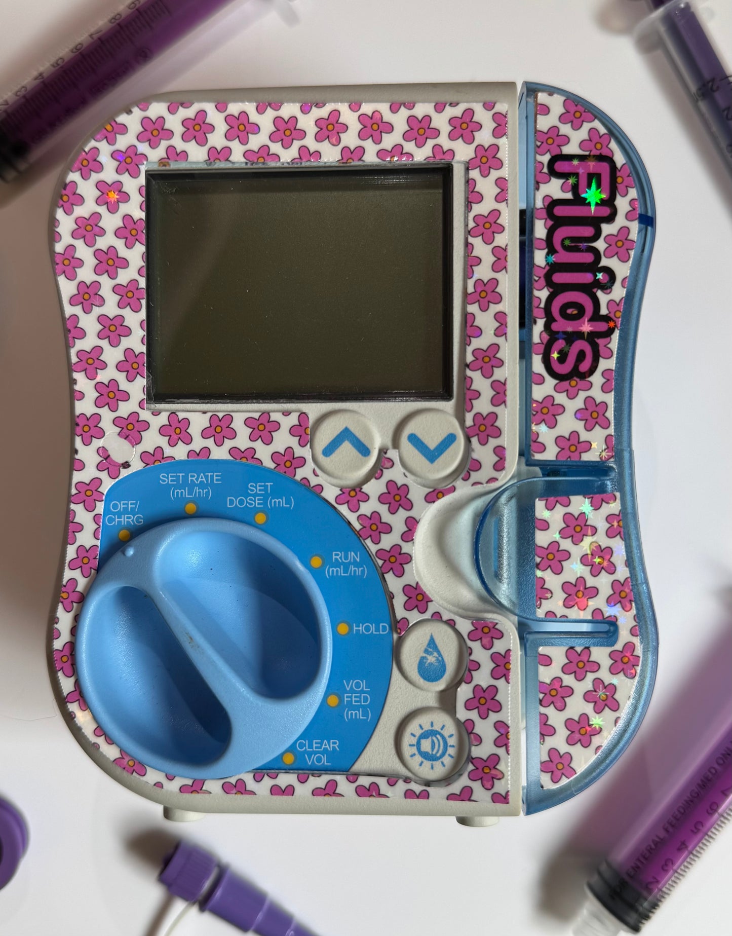Bright pink flower Personalised Abbott pump sticker