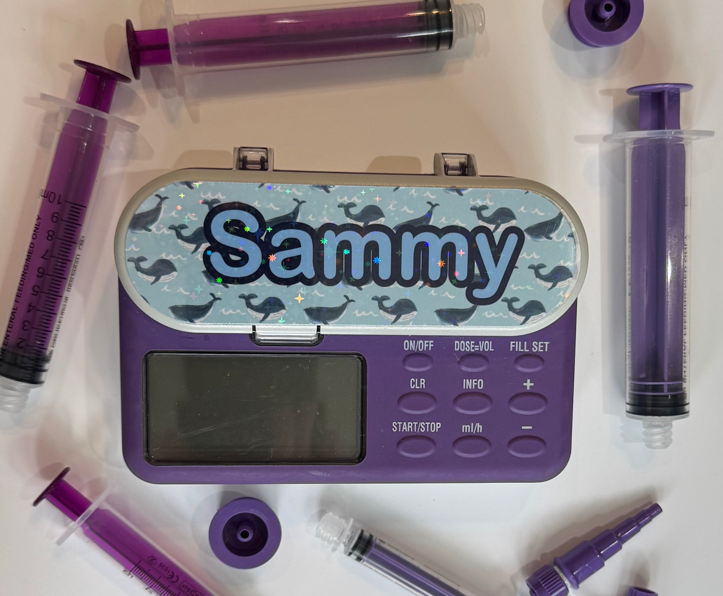 Whale blue sea and summer personalised Nutricia infinity and infinity 3 pump sticker