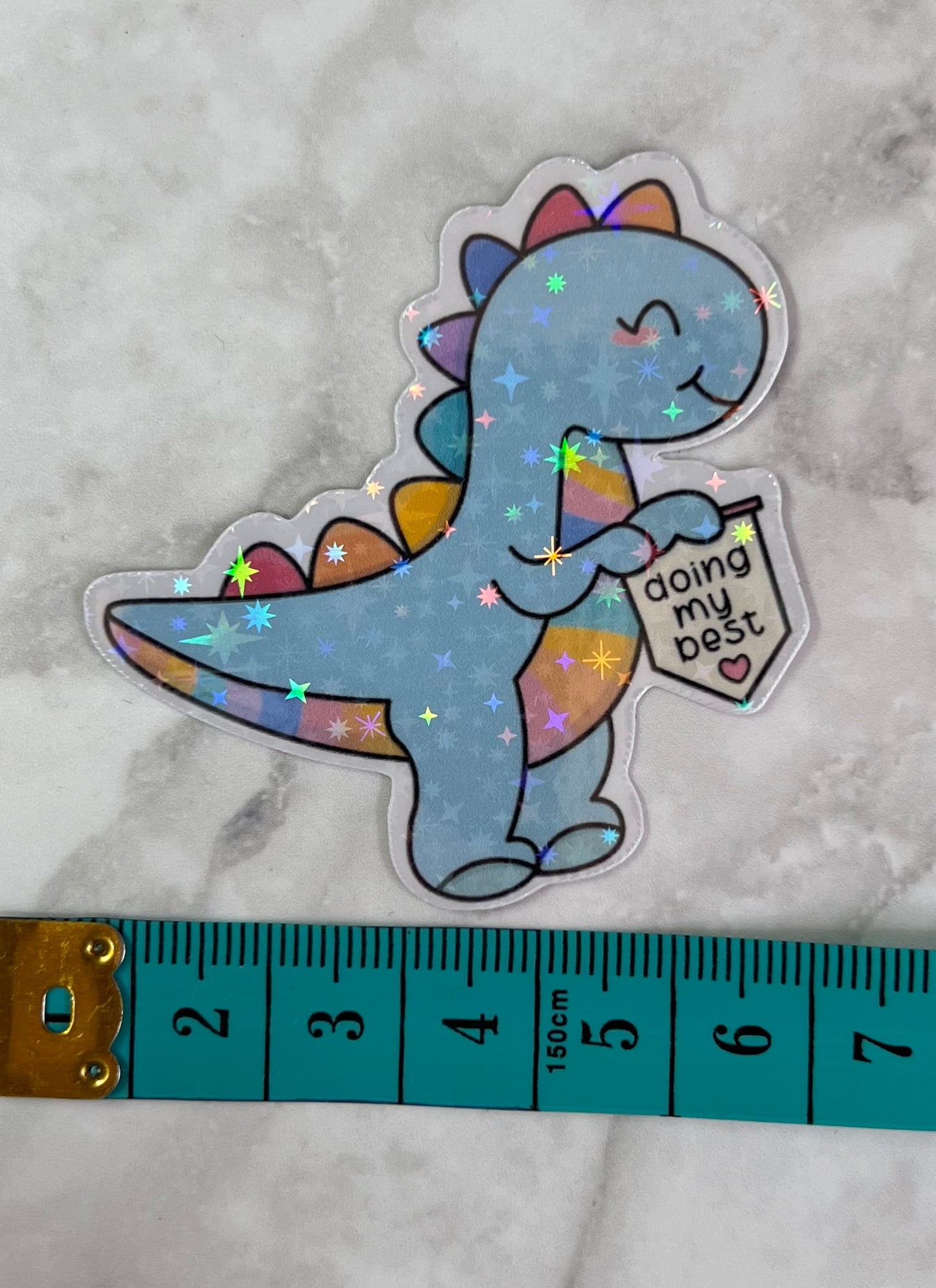 “Doing my best” rainbow dino holographic sticker