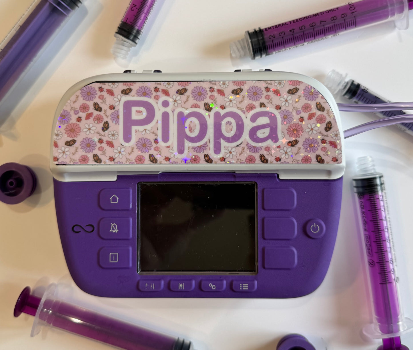 personalised both Nutricia infinity and infinity 3 pump types available (pump sticker) pink flowers and butterflies