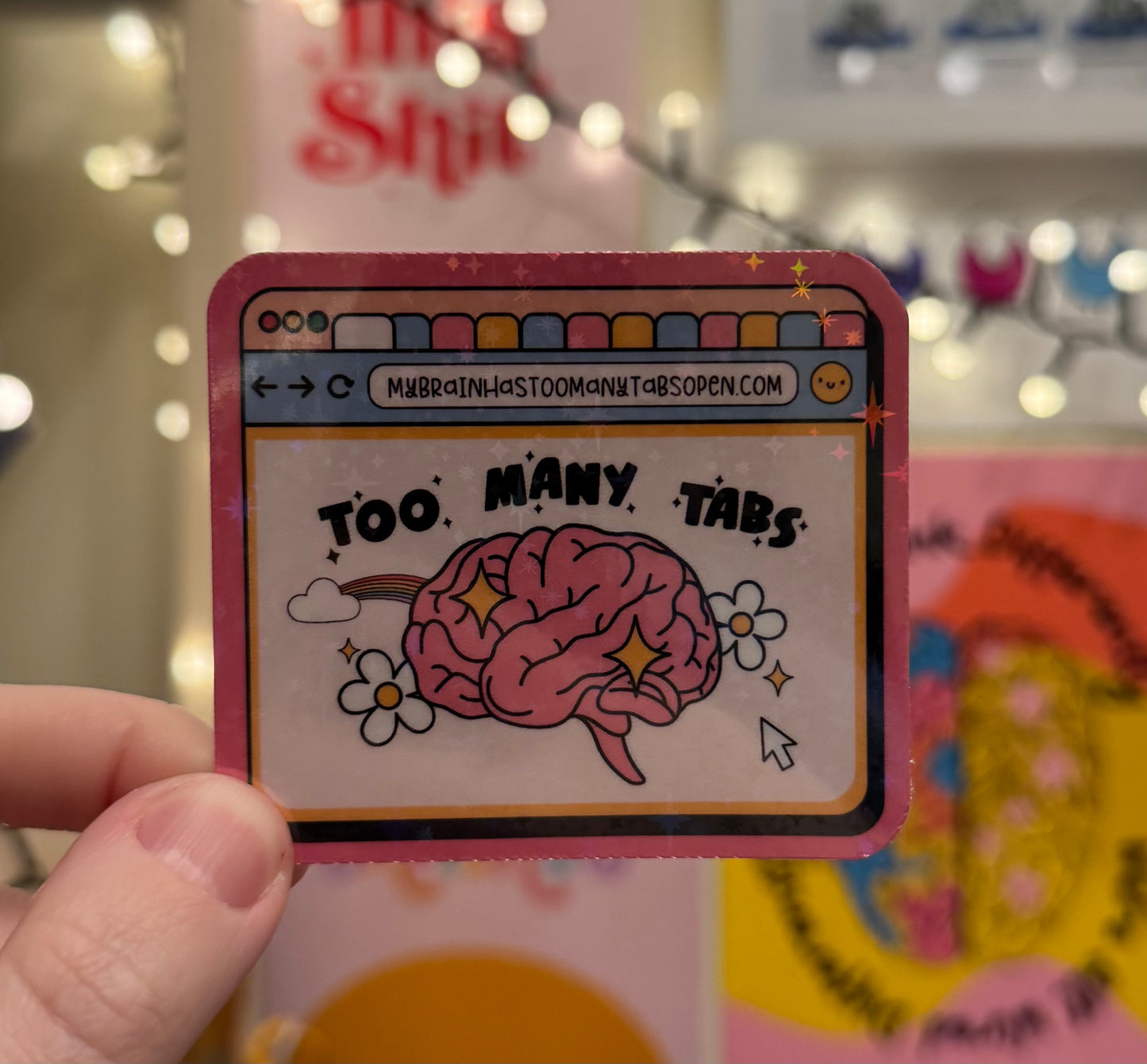 “To many tabs open” Holographic Sticker