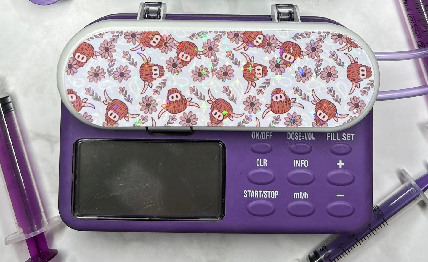 Floral highland cow Nutricia pump sticker