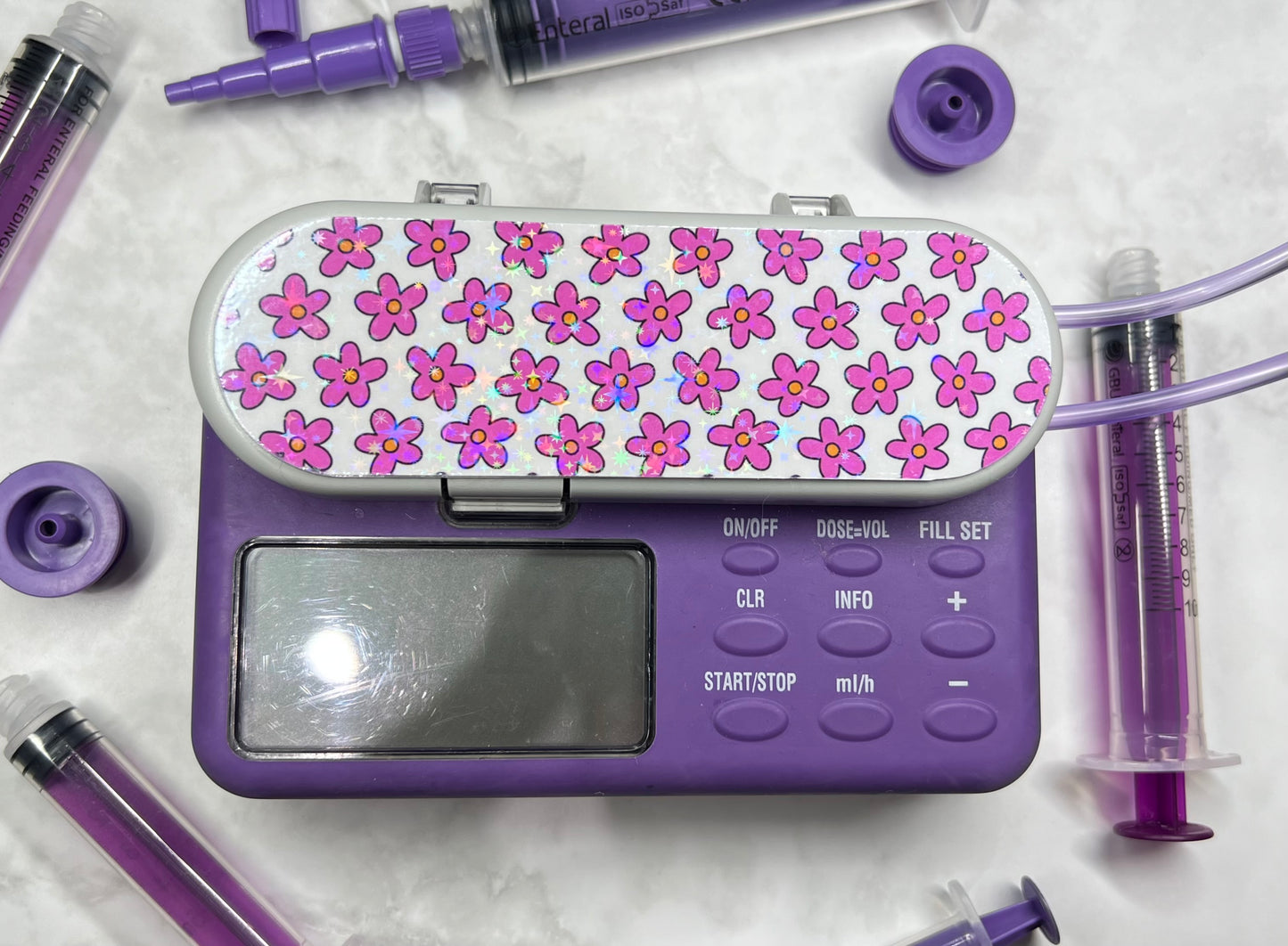 Pink flowers Nutricia pump sticker