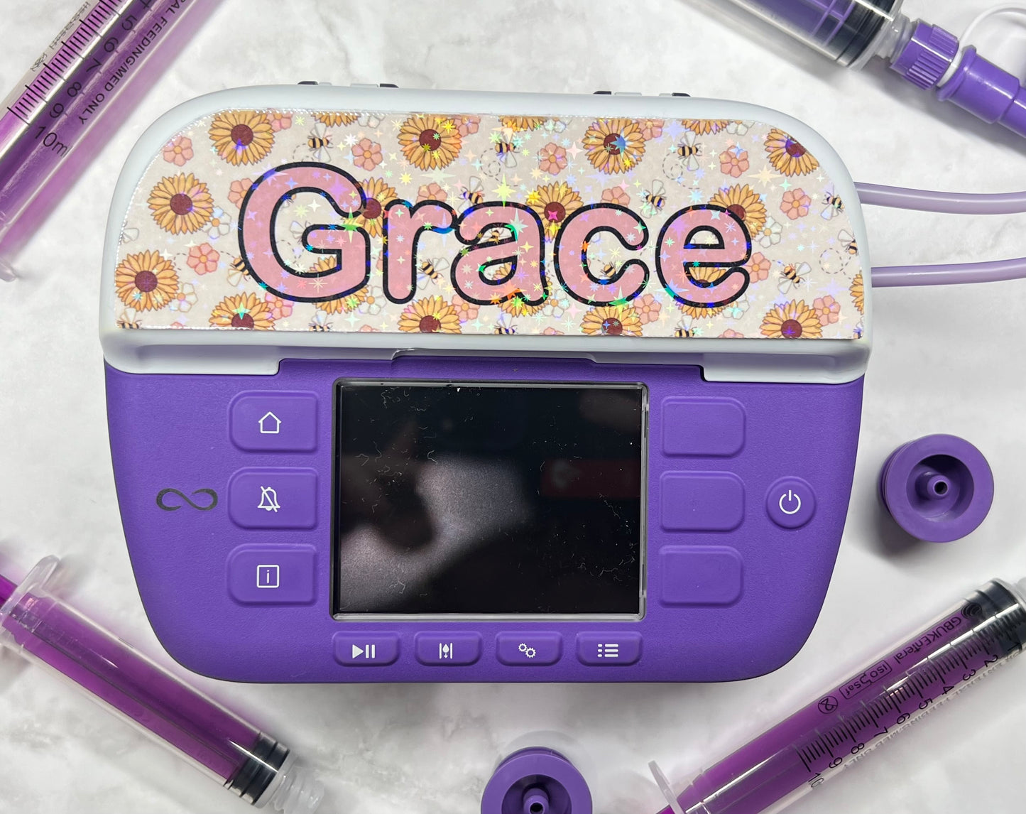 Bumble bees and flowers personalised Nutricia infinity and infinity 3 pump sticker
