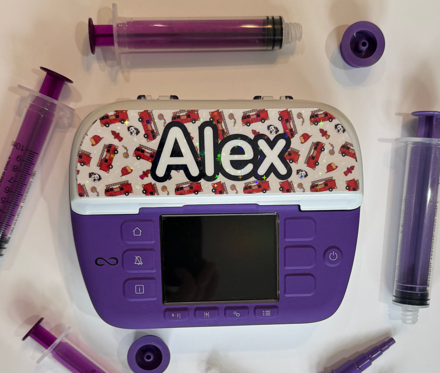 Fire engine / fire truck personalised Nutricia infinity and infinity 3 pump sticker