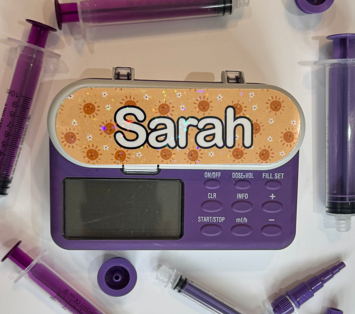 Smiling suns and daisies summer personalised Nutricia infinity and infinity 3 pump sticker