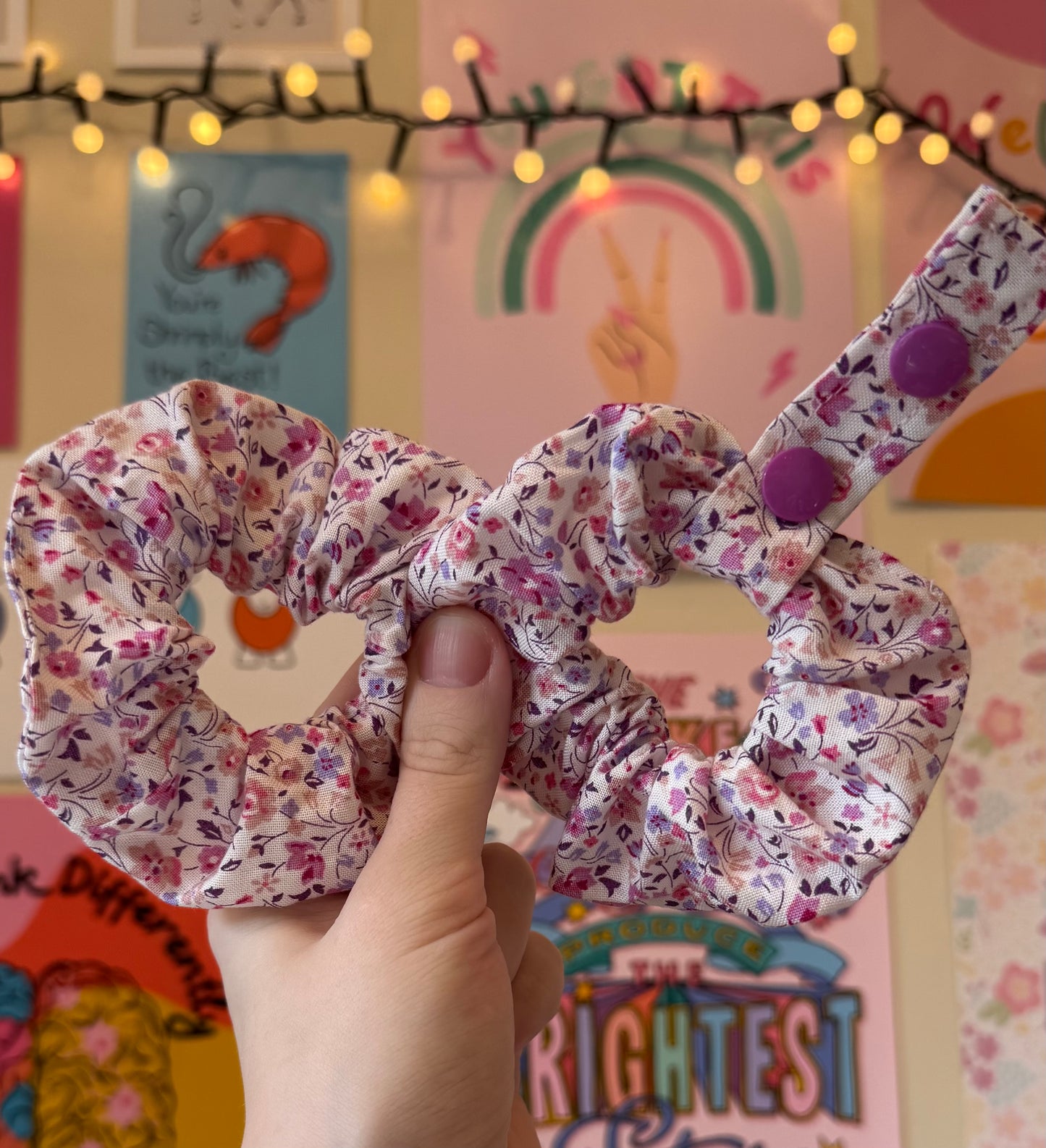Liberty London pink floral Mini tubie scrunchies