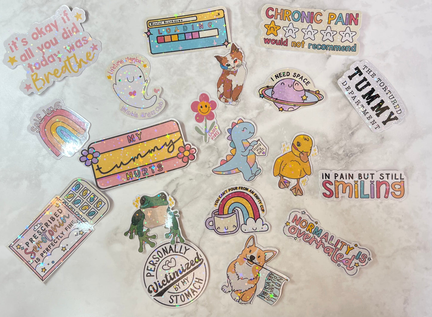 personally victimized by my stomach holographic sticker
