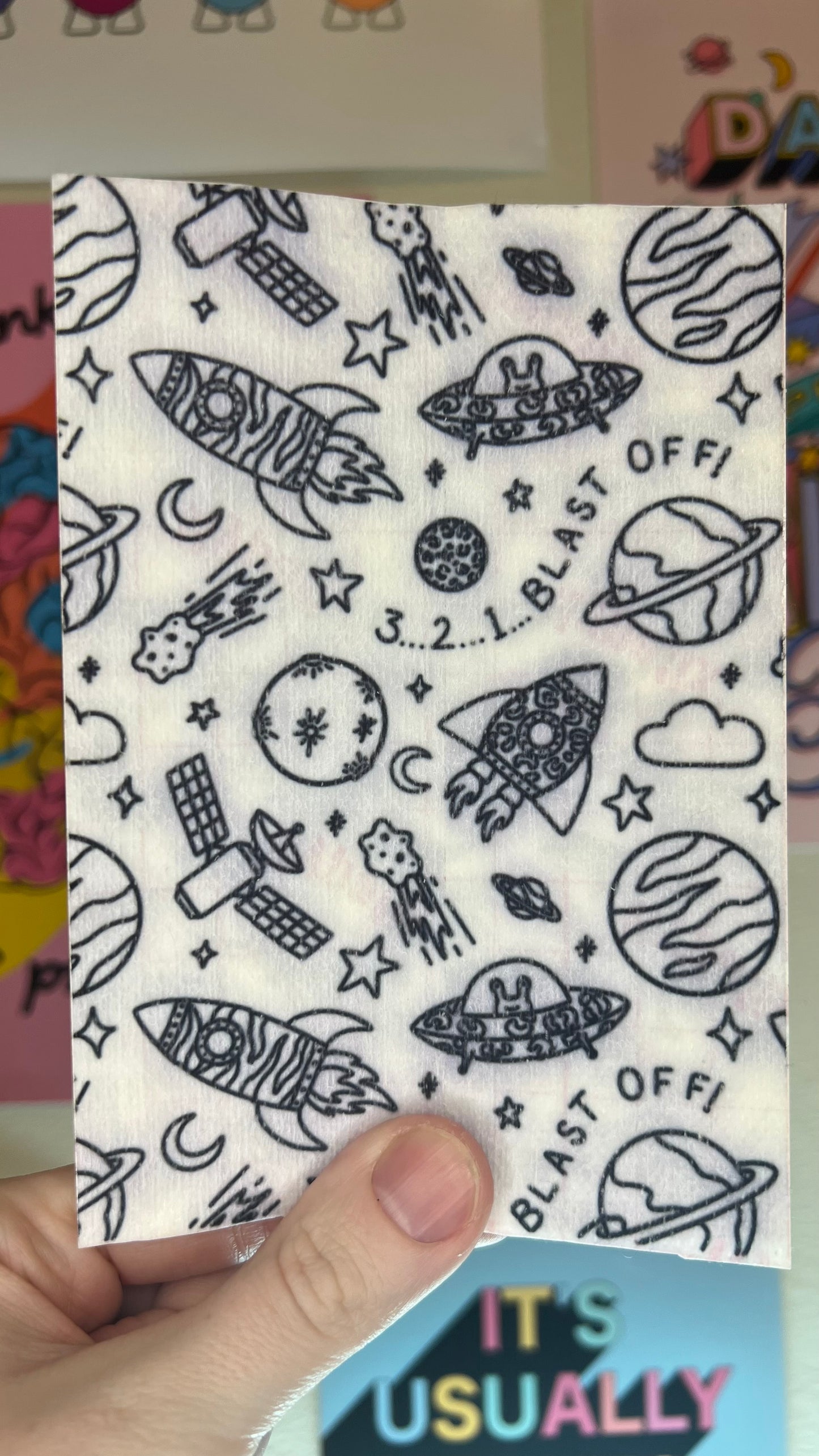 Space, rockets and aliens black and white Tubie tape
