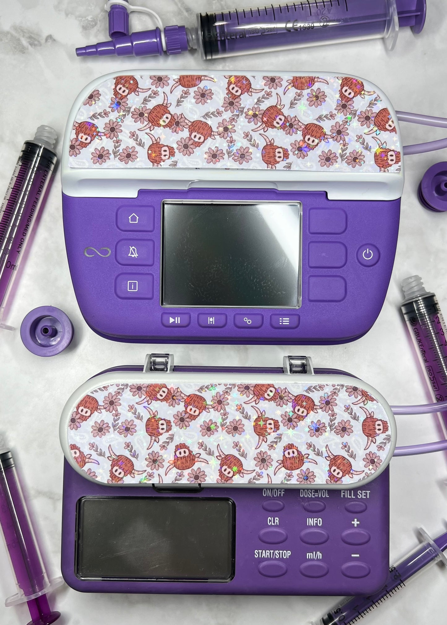 Floral highland cow Nutricia pump sticker