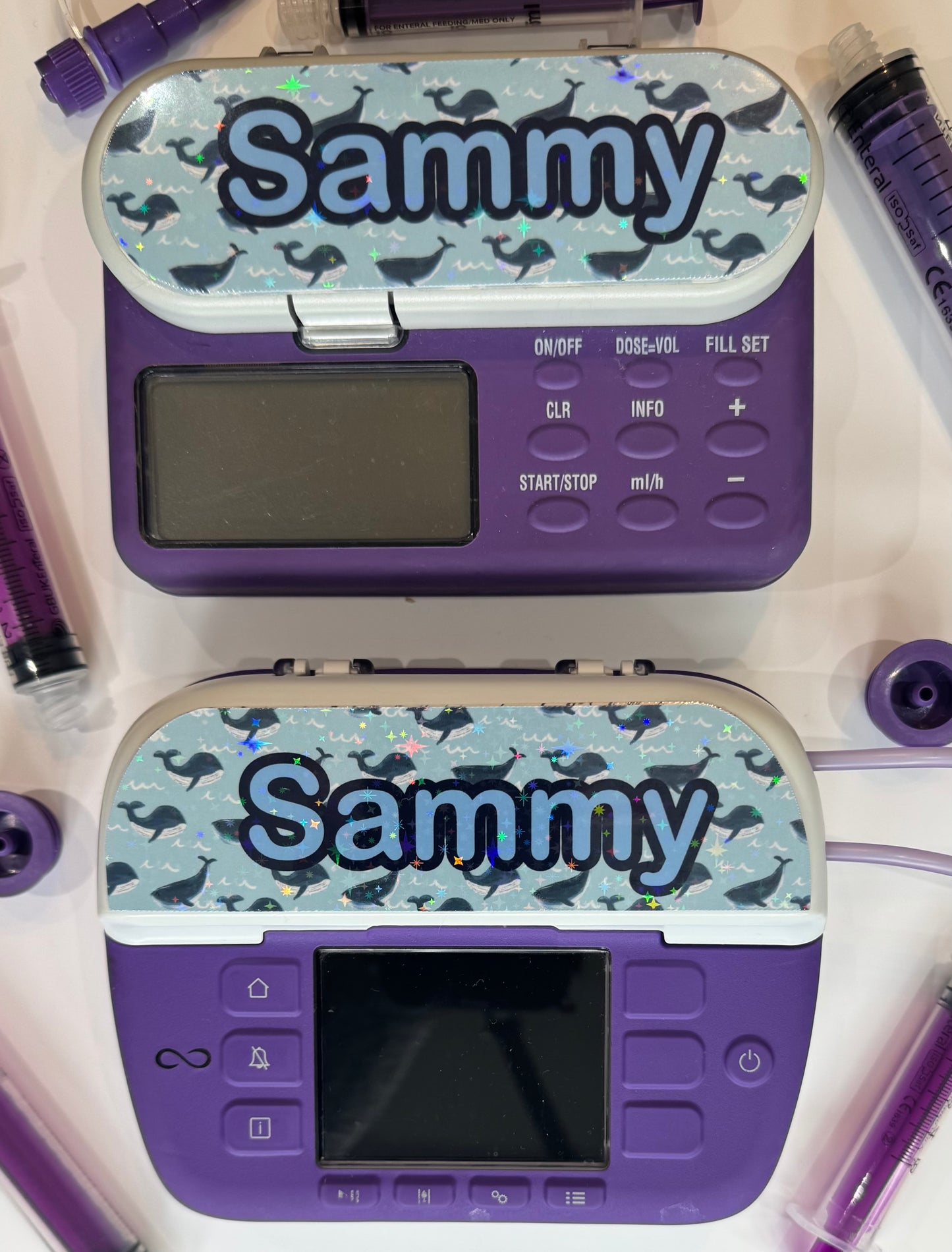 Whale blue sea and summer personalised Nutricia infinity and infinity 3 pump sticker