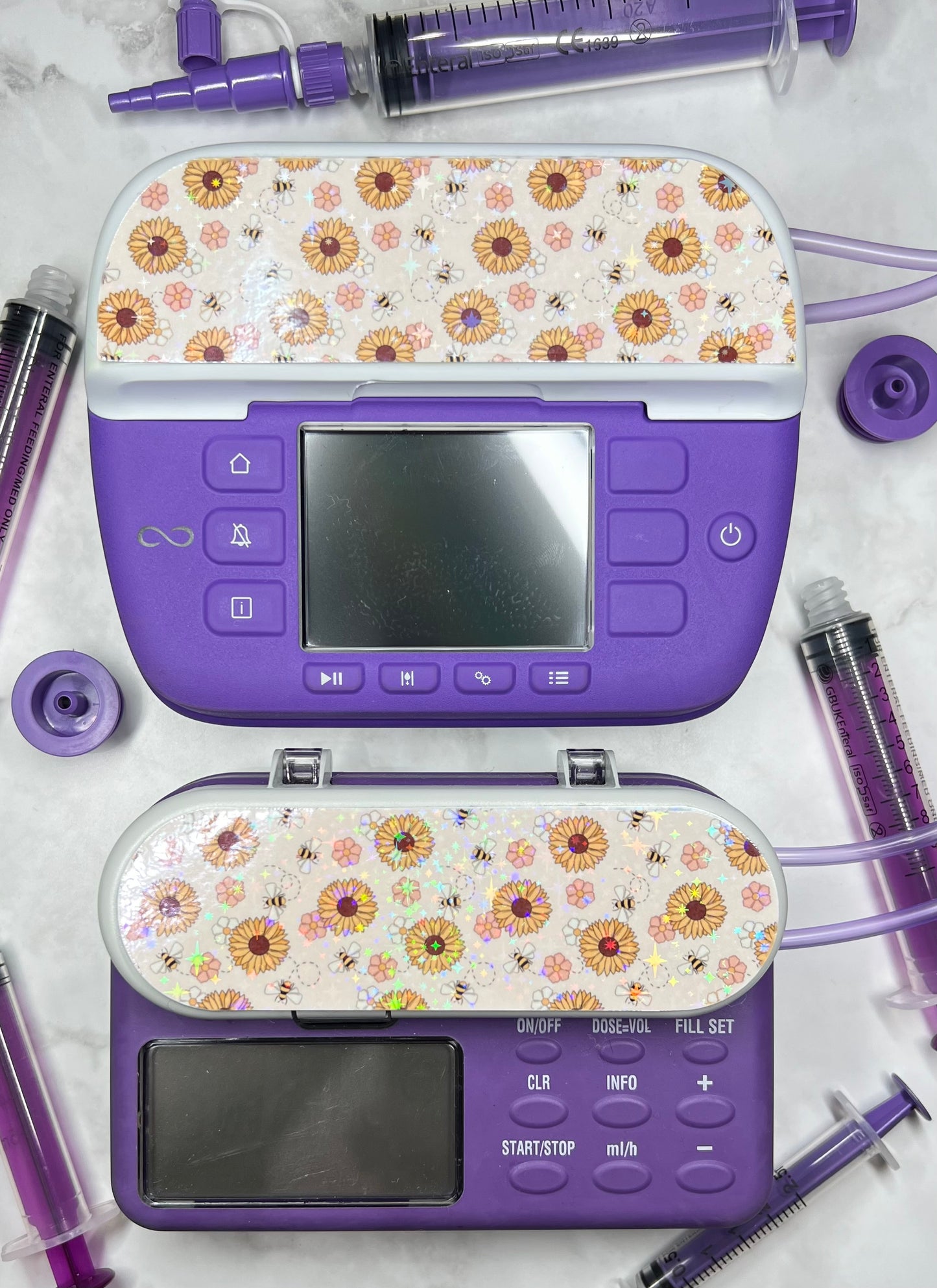 Bees and sunflowers Nutricia pump sticker