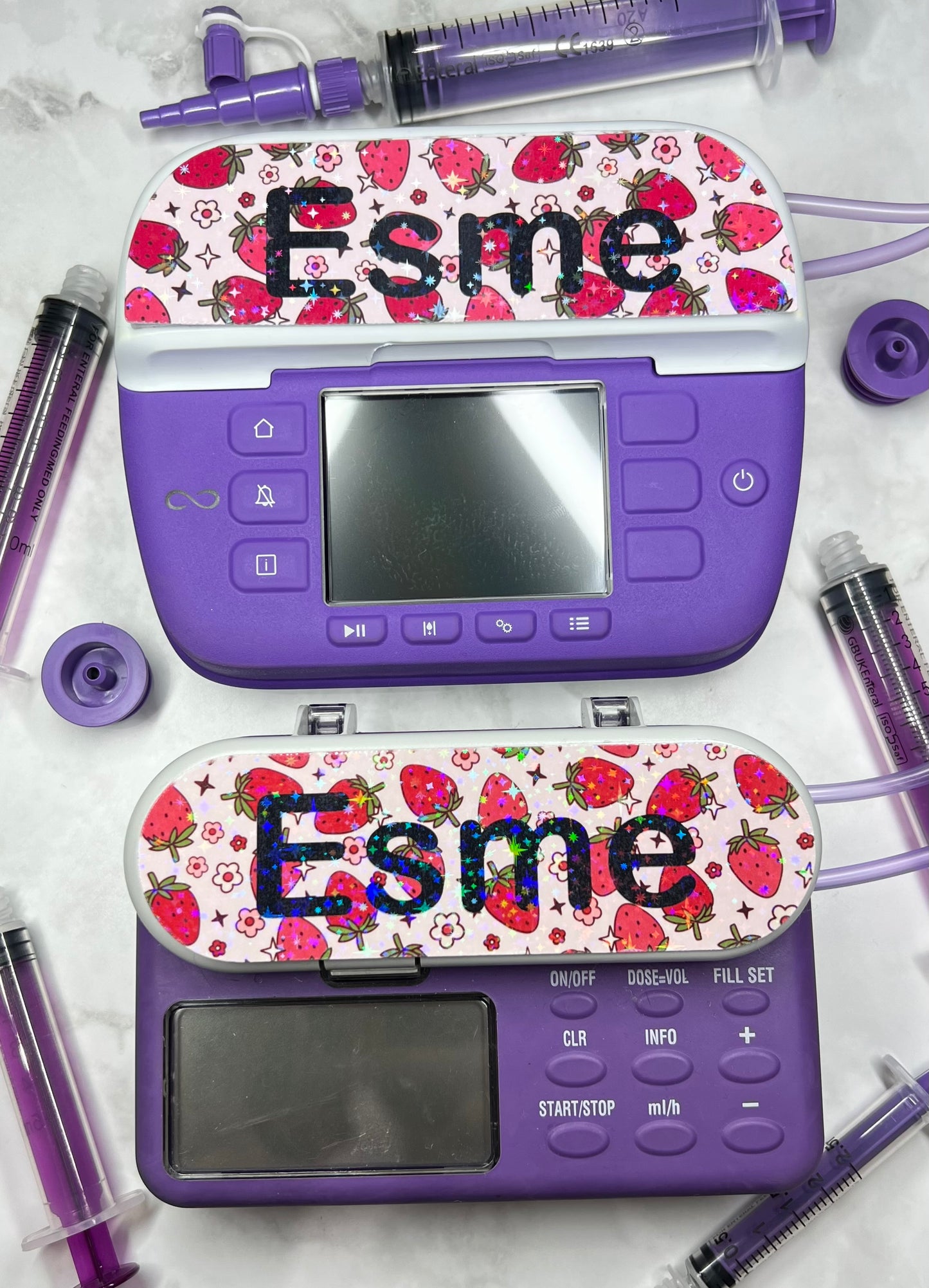 Cute strawberries personalised Nutricia infinity and infinity 3 pump sticker