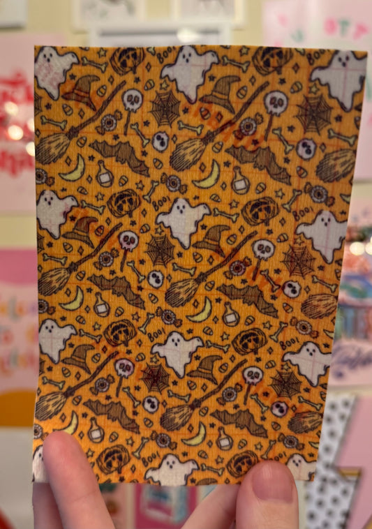 Bright & scary ghosts, bats, broom, orange Halloween tubie tape