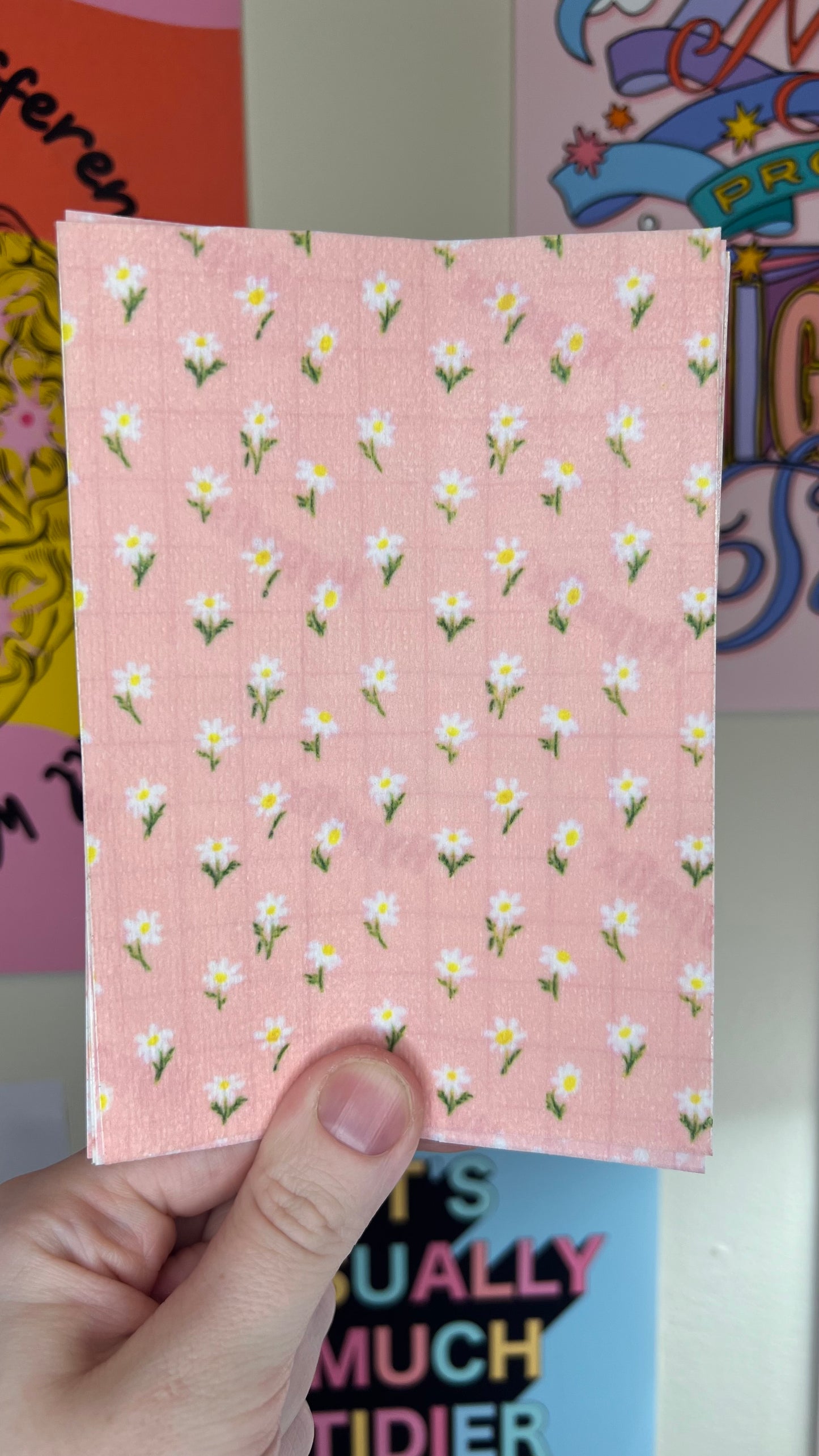 White daffodils on pink summer Tubie tape