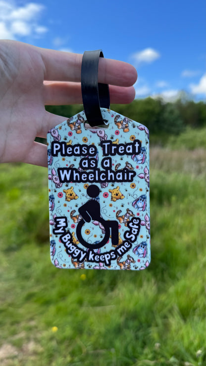 Medical buggy bag tag “please treat as a wheelchair- my buggy keeps me safe”