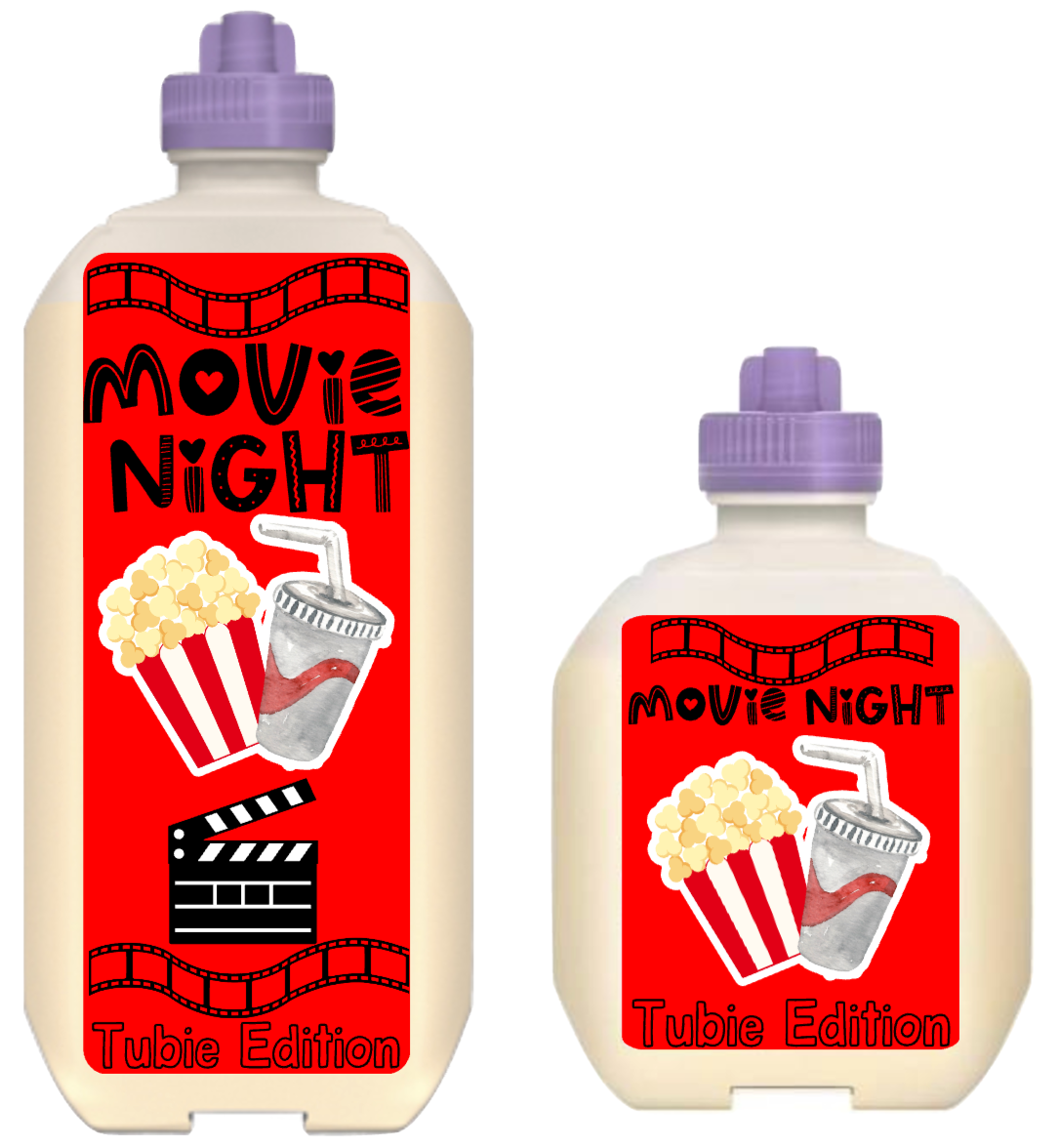 (Nestle Peptamen) Movie night - popcorn and fizzy drink tubie edition - Foodie al Tubie feed bottle stickers
