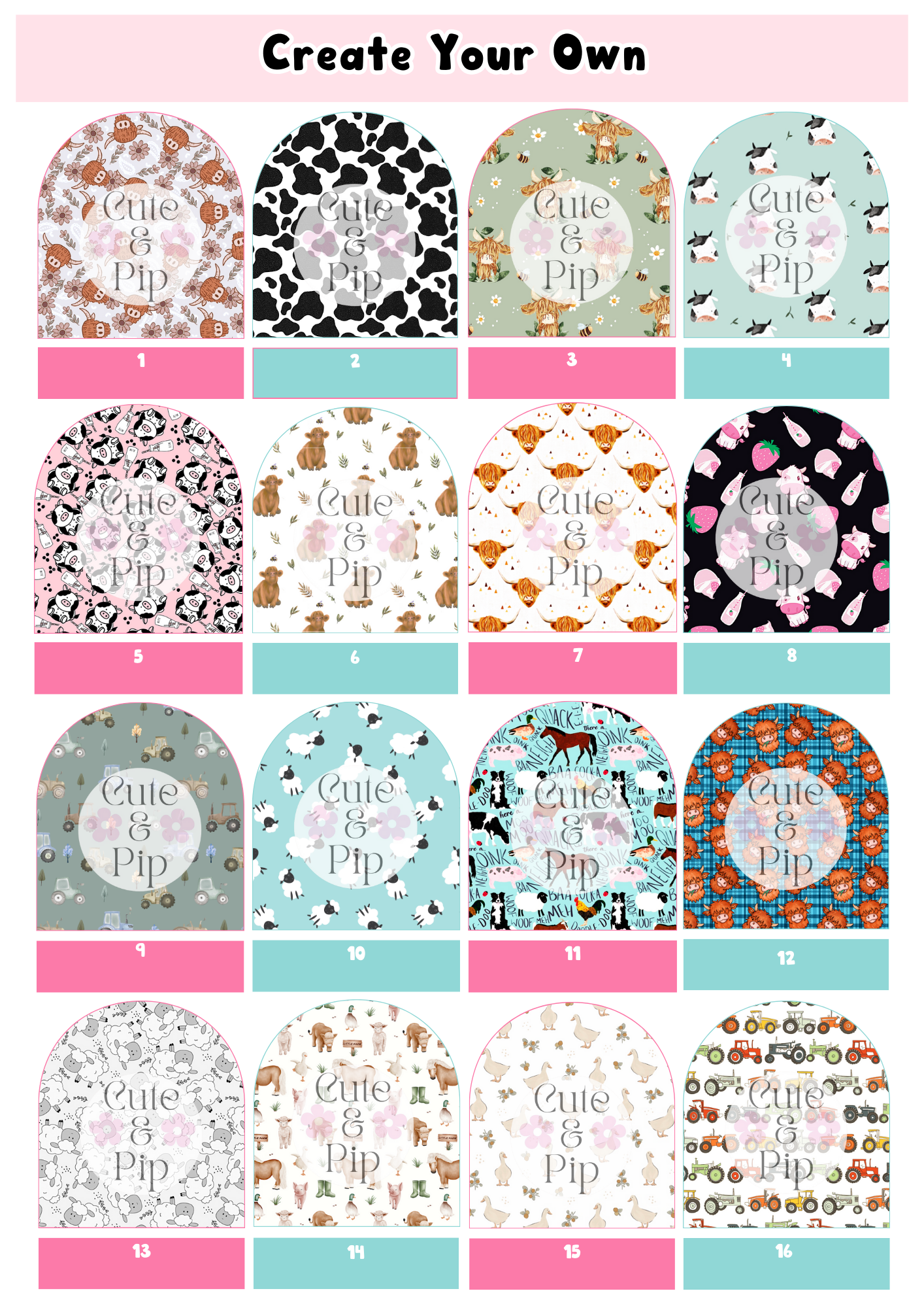 Create Your Own tubie pads Cows & Farmyard / farm animals