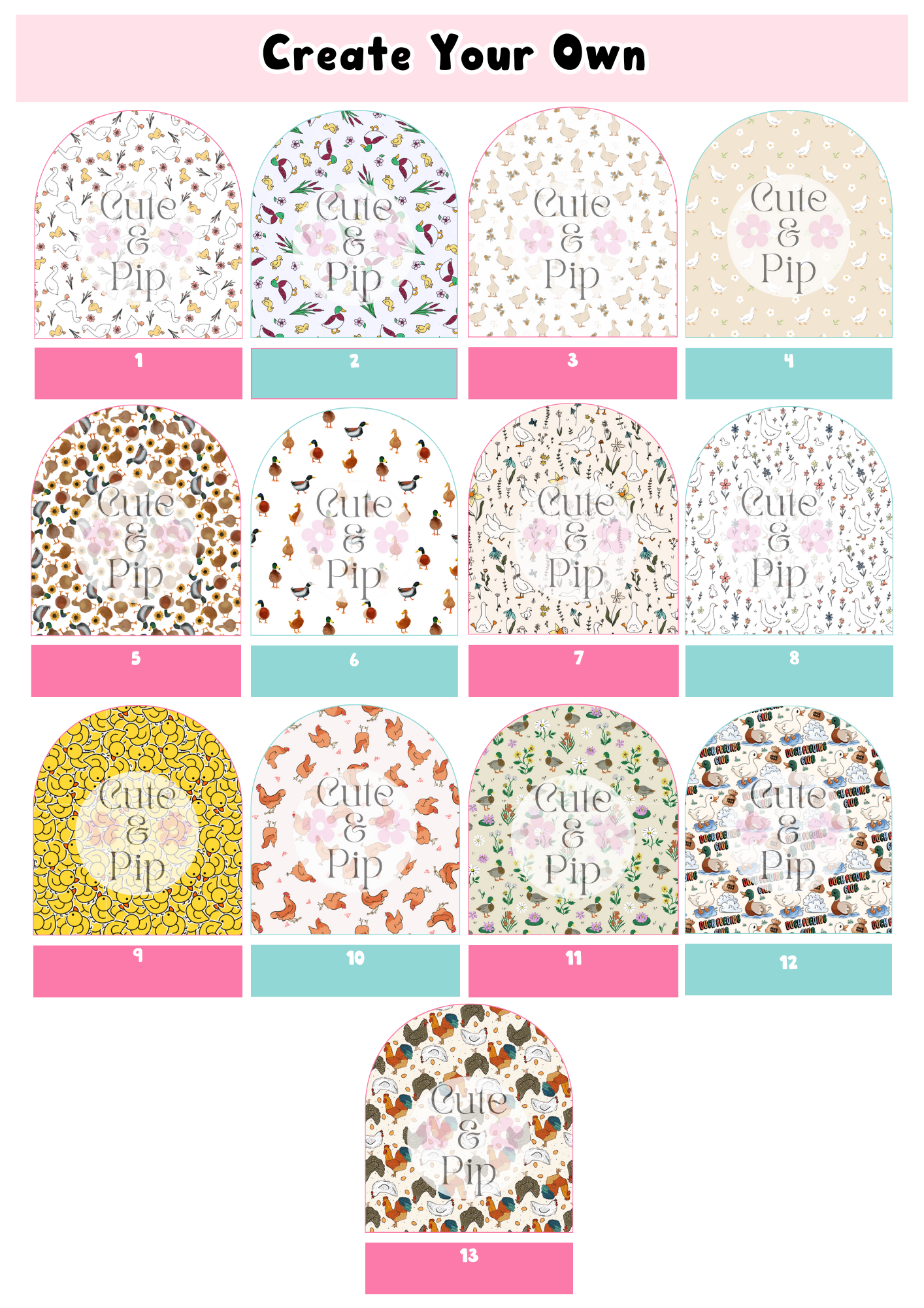 Create Your Own tubie pads ducks and chickens