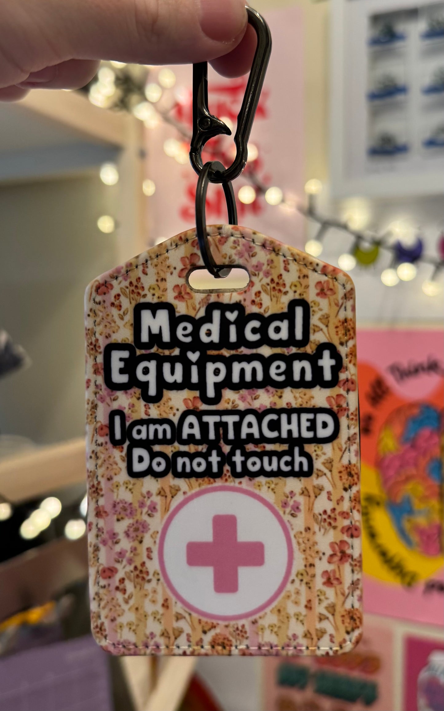 Medial bag tag - “Medical Equipment I am attached do not touch” purple floral