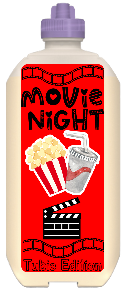 (Nestle Peptamen) Movie night - popcorn and fizzy drink tubie edition - Foodie al Tubie feed bottle stickers
