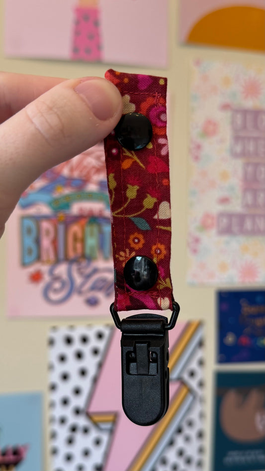 Red floral and birds Tubie clips