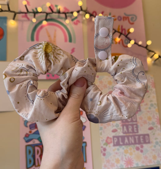 Celestial suns, stars and clouds Mini tubie scrunchies
