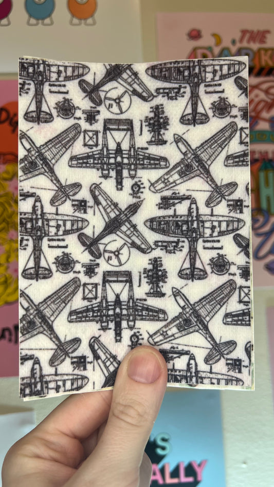 Airplane black and white wartime blueprints Tubie tape