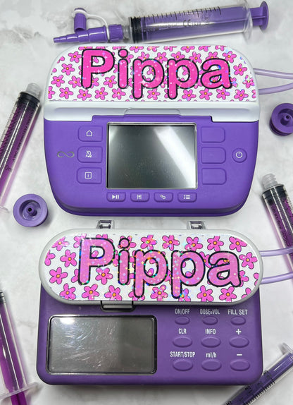 Pink flowers personalised Nutricia infinity and infinity 3 pump sticker