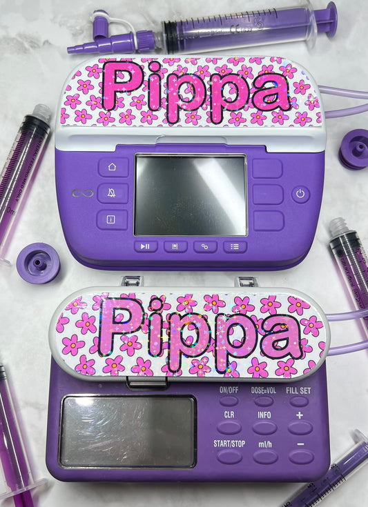 Pink flowers personalised Nutricia infinity and infinity 3 pump sticker