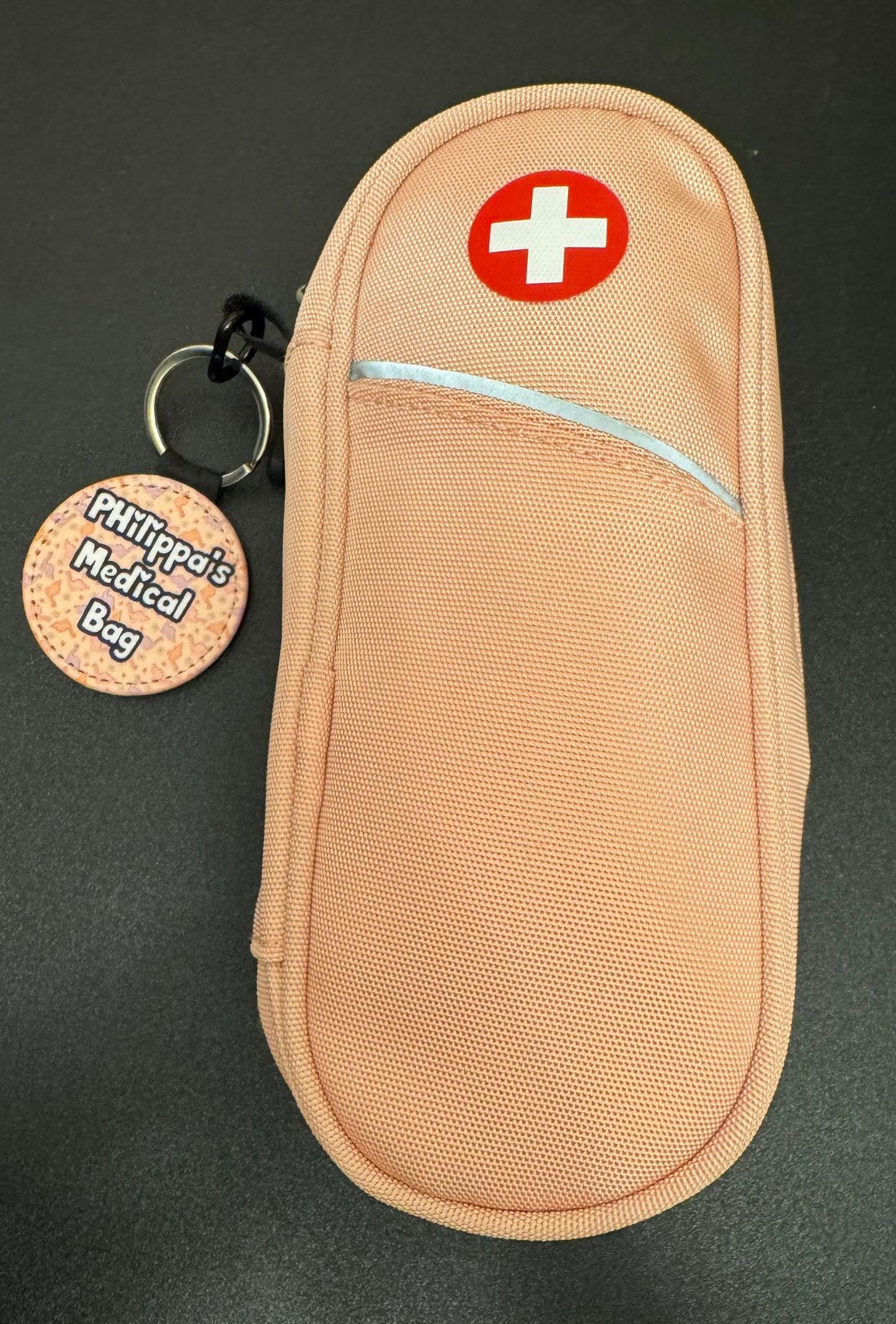 Pink dinos Mini personalised bag tag- “your NAME! Medical bag” 5cm medical bag tag!