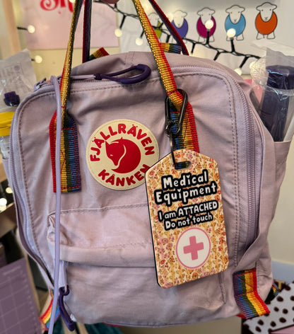 Medial bag tag - “Medical Equipment I am attached do not touch” purple floral