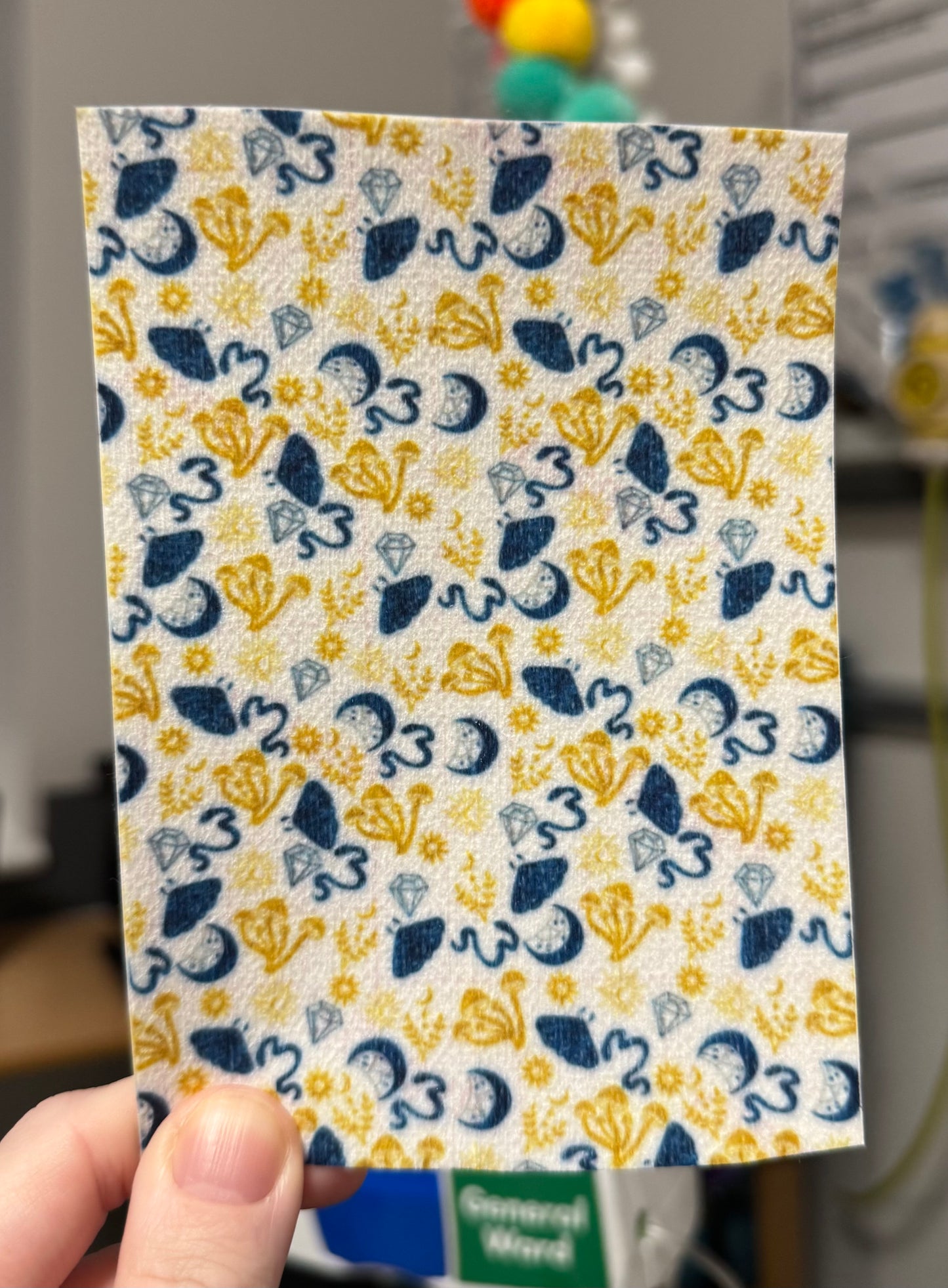 yellow & Navy gothic moths and mushroom Tubie tape