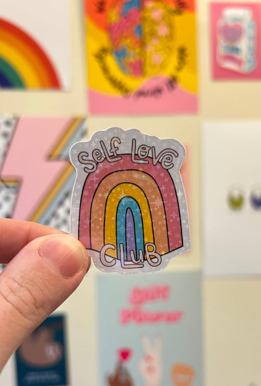 “Self love club” rainbow holographic sticker