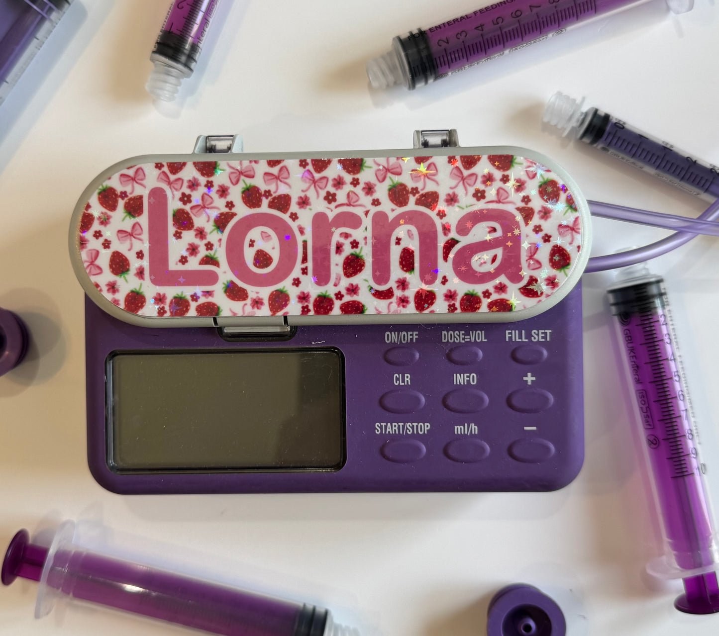 personalised both Nutricia infinity and infinity 3 pump types available (pump sticker) summer pink strawberry’s and bows