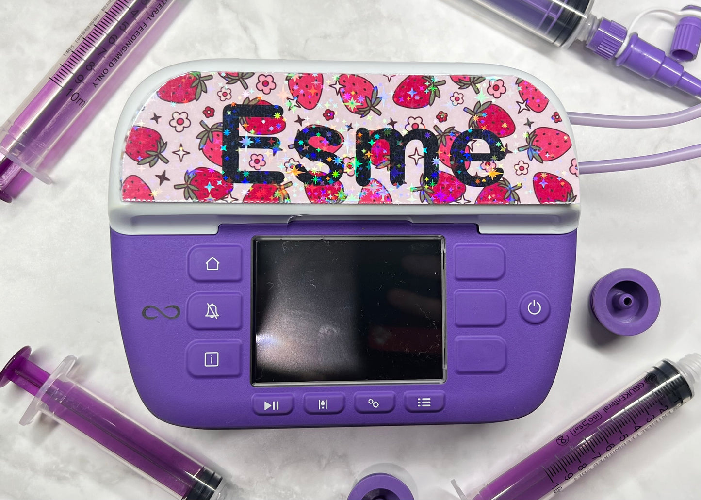Cute strawberries personalised Nutricia infinity and infinity 3 pump sticker