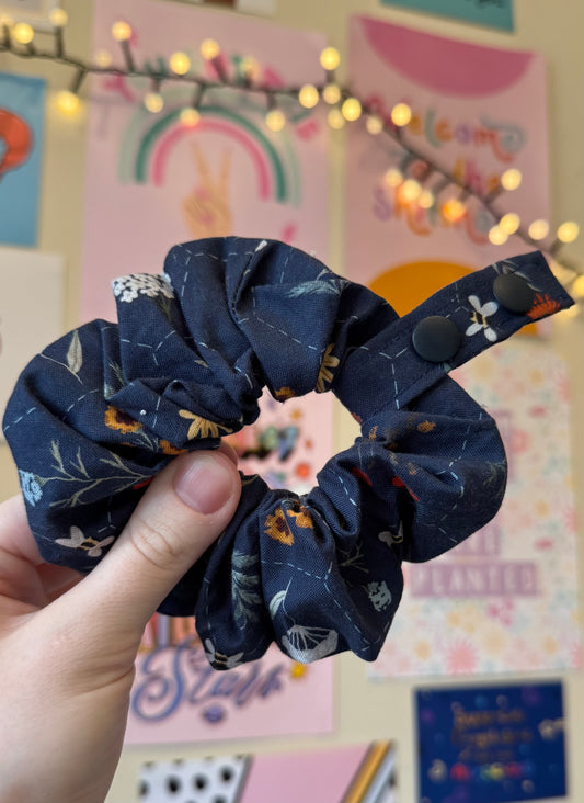 Hexagon flowers a bumble bees navy Tubie scrunchies