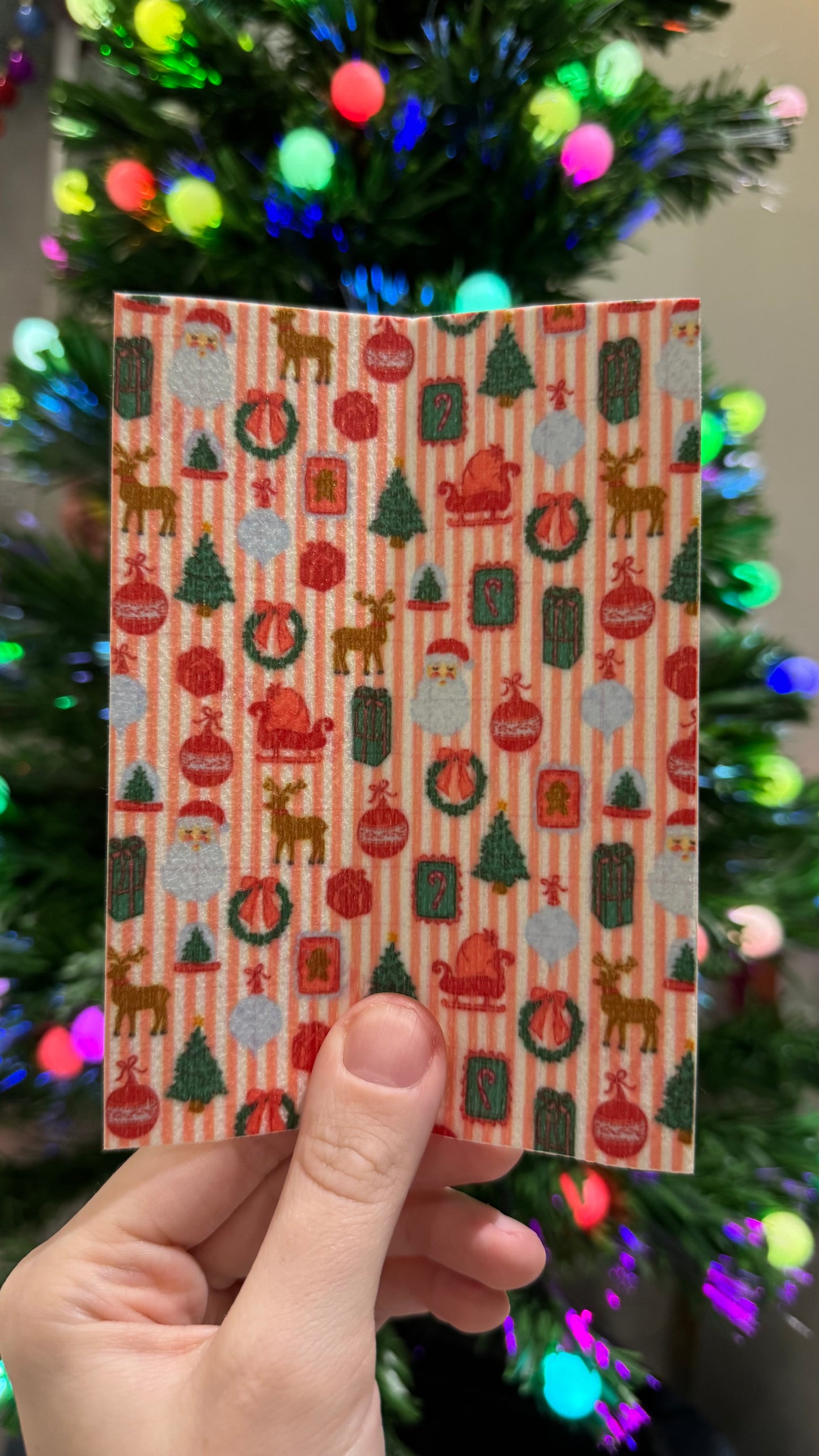 Pink striped Christmas tape (Father Christmas, reindeer and presents)  Winter Tubie tape collection