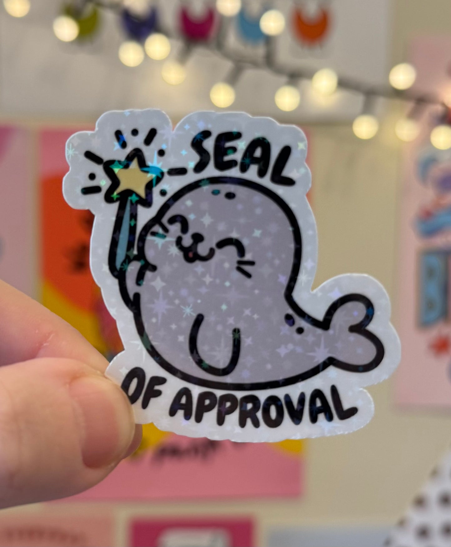 Cute seal of approval Holographic Sticker (b)