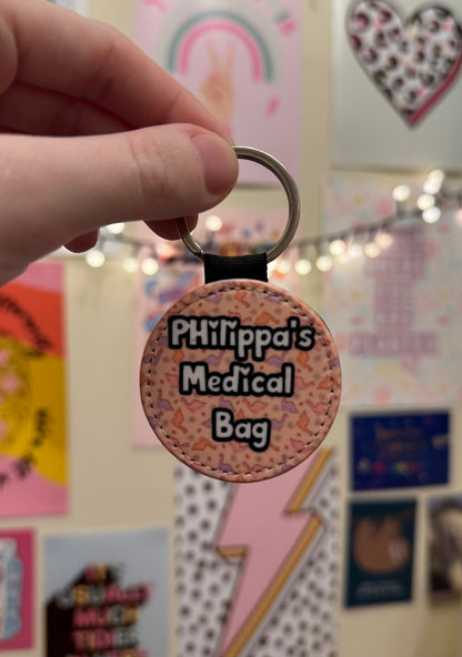 Pink dinos Mini personalised bag tag- “your NAME! Medical bag” 5cm medical bag tag!