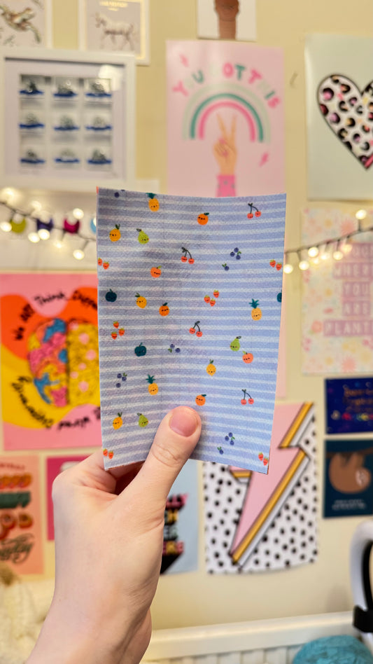 Cute mini fruit on blue stripes tubie tape